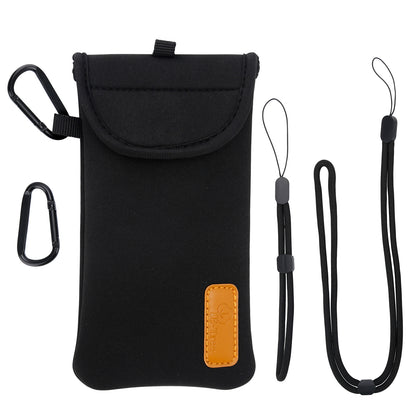 DOB SECHS Durable Black Neoprene Phone Sleeve with Carabiner, Neck & Waist Straps