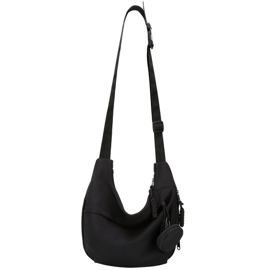 DOB SECHS Black Dumpling Bag with Zippered Earphone Pouch & Adjustable Strap in Durable Nylon