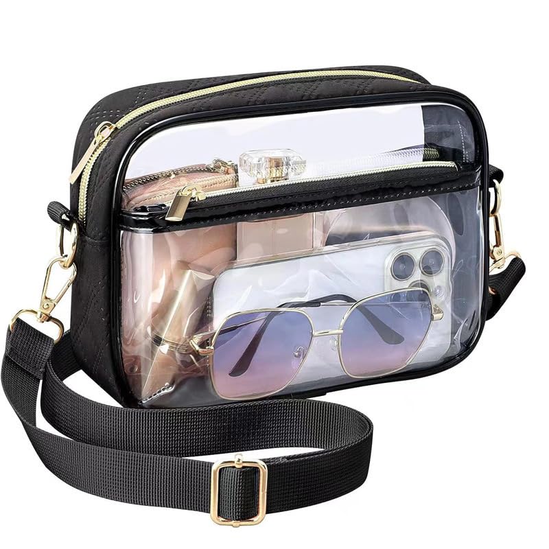 DOB SECHS Stadium Approved Clear Crossbody Bag with Adjustable Strap - Onyx Black