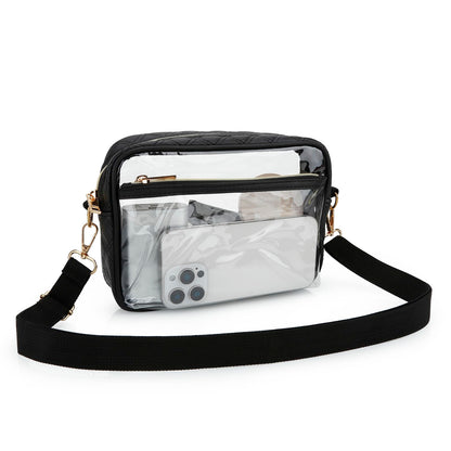 DOB SECHS Stadium Approved Clear Crossbody Bag with Adjustable Strap - Onyx Black