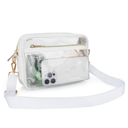 DOB SECHS Stadium Approved Clear Crossbody Bag with Adjustable Strap - Pearl White