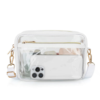 DOB SECHS Stadium Approved Clear Crossbody Bag with Adjustable Strap - Pearl White