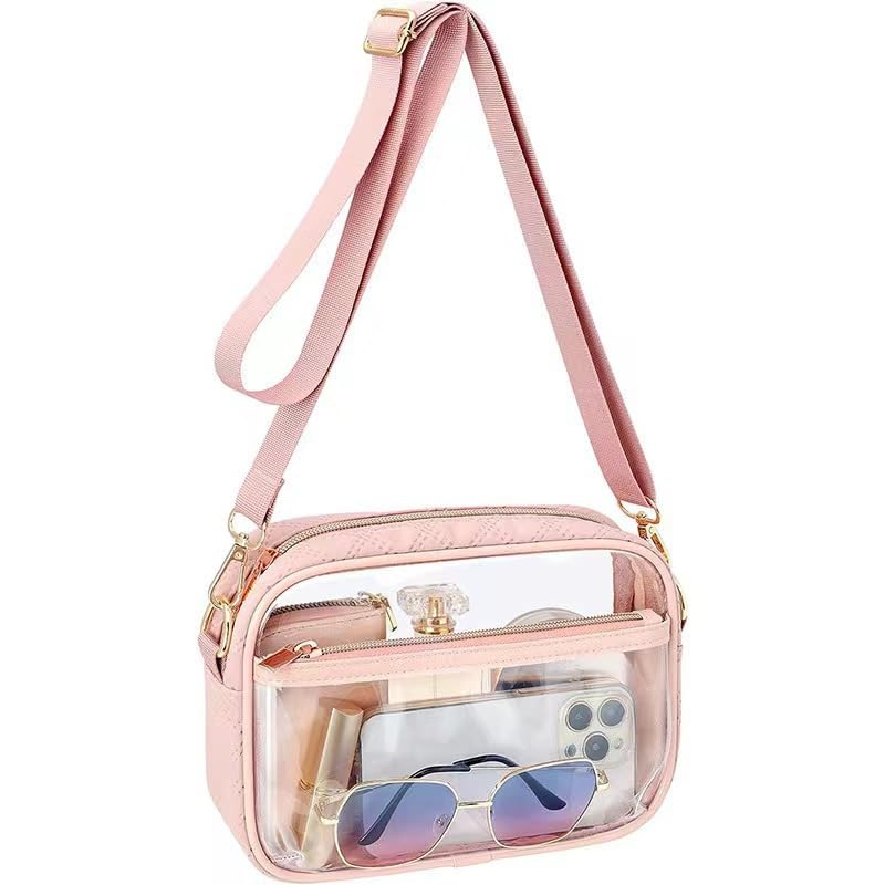 DOB SECHS Stadium Approved Clear Crossbody Bag with Adjustable Strap - Tulip Pink