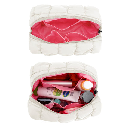 DOB SECHS Stylish Cotton Padded Soft Quilted Cosmetic Bag for Daily Use and Travel Essentials