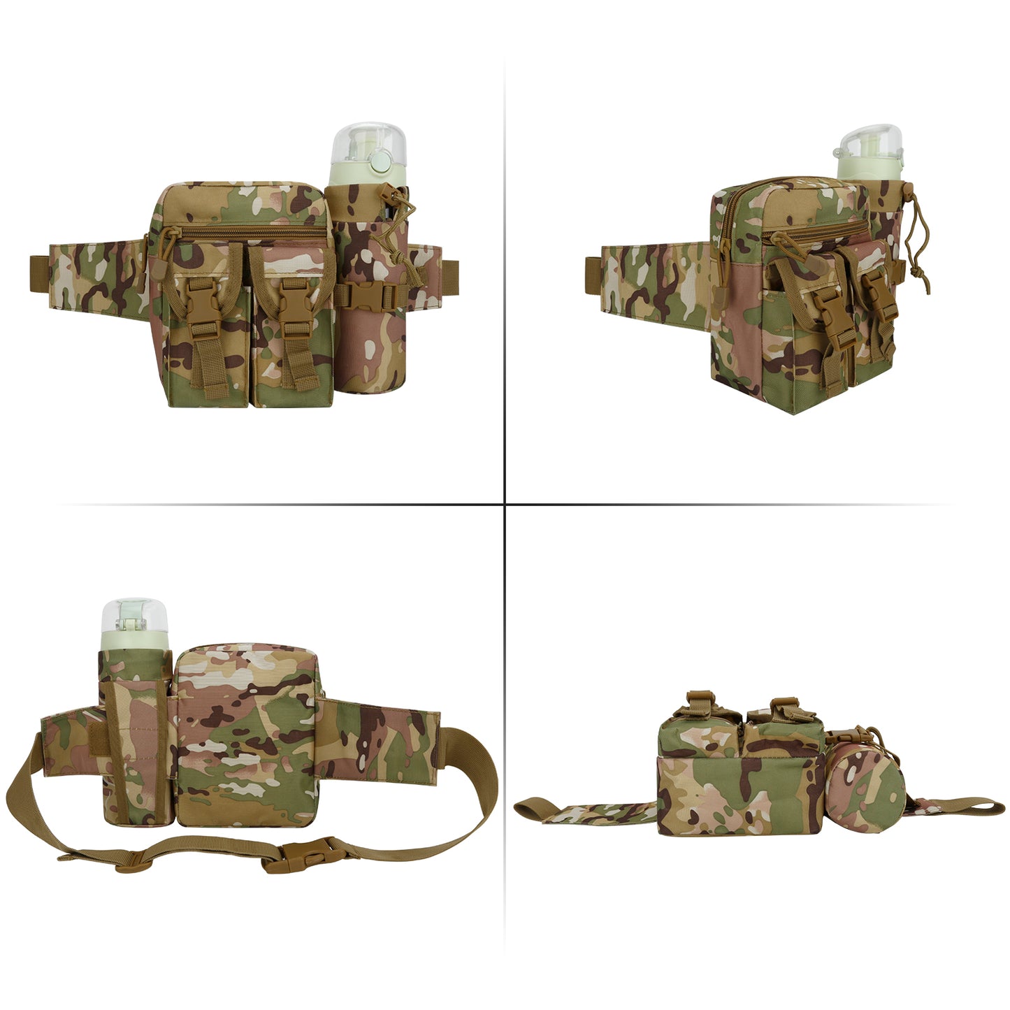 DOB SECHS Forest Camouflage Tactical Fanny Pack with Adjustable Strap & Bottle Holder