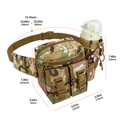 DOB SECHS Forest Camouflage Tactical Fanny Pack with Adjustable Strap & Bottle Holder