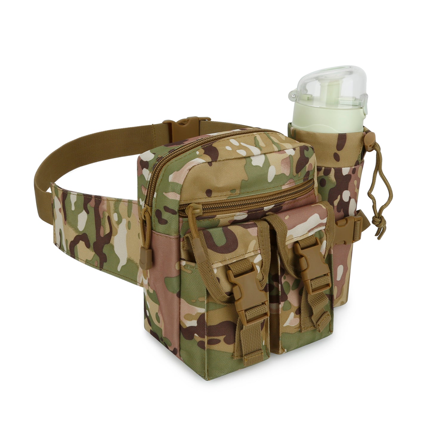 DOB SECHS Forest Camouflage Tactical Fanny Pack with Adjustable Strap & Bottle Holder