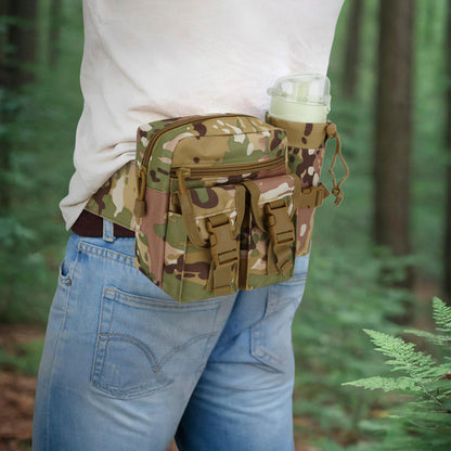 DOB SECHS Forest Camouflage Tactical Fanny Pack with Adjustable Strap & Bottle Holder