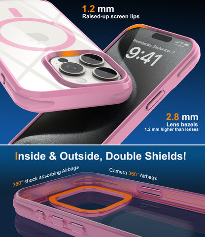 DOB SECHS 3 Layers Airbag MagSafe iPhone Case, with Crystal Ultra Clear Back and Military-Grade Drop Protection