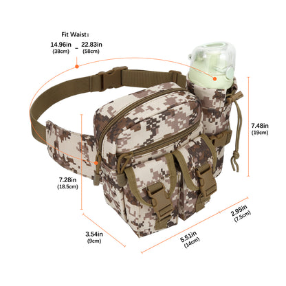 DOB SECHS Desert Camouflage Tactical Fanny Pack with Adjustable Strap & Bottle Holder